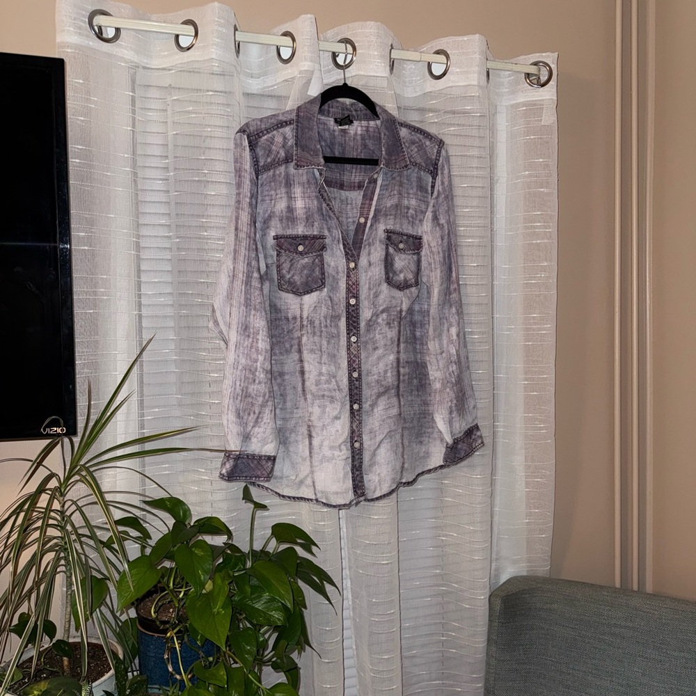 Torrid Gray and Purple Plaid Button-Up Shirt